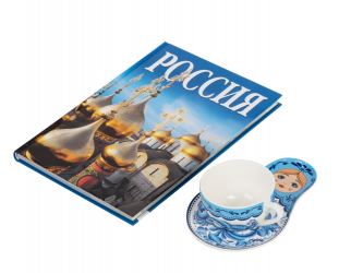 Набор Моя Россия: чайно-кофейная пара Матрешка, гжель и книга Россия на русском. языке